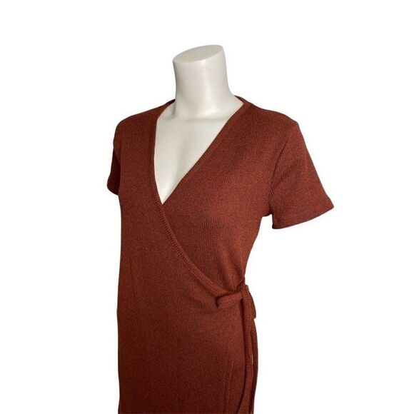 MADEWELL Marled Maroon Wrap Ribbed Knit Dress Medium NEW - Picture 2 of 7